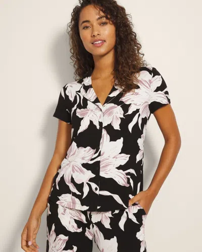 Soma Women's Cool Nights Short Sleeve Notch Collar Pajama Top In Black Size Medium |  Pajama Sets In Bloom Breeze Black Berry