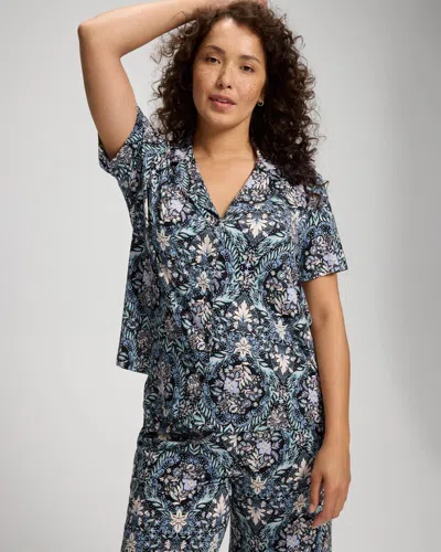 Soma Women's Cool Nights Short Sleeve Button Up Pajama Top In Black Size Xs |  Pajama Sets In Enchanted Rosette Black