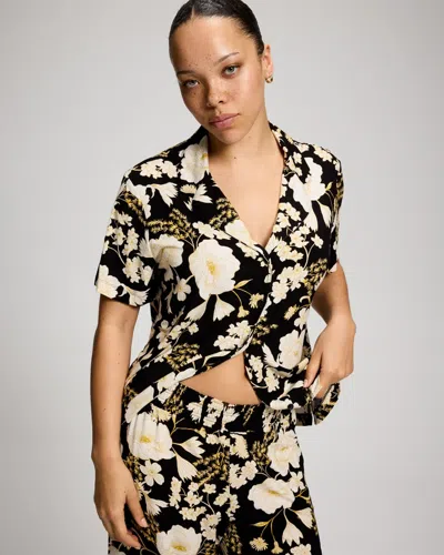 Soma Women's Cool Nights Short Sleeve Button Up Pajama Top In Black Size Xs |  Pajama Sets In Royal Garden Black
