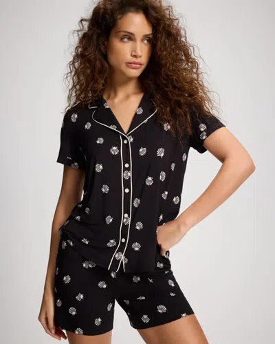 Soma Women's Cool Nights Short Sleeve Button Up Pajama Top In Black Size Xs |  Pajama Sets In Shell Confetti Black