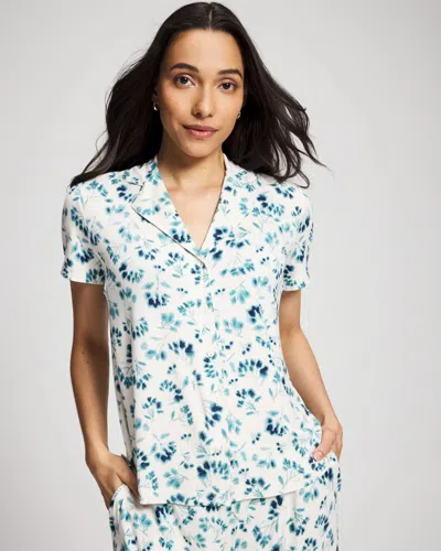 Soma Women's Cool Nights Short Sleeve Button Up Pajama Top In Blue Size Xs |  Pajama Sets In Floral Hint Blue