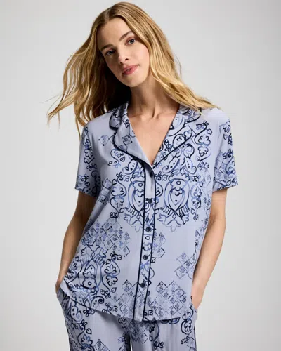 Soma Women's Cool Nights Short Sleeve Button Up Pajama Top In Blue Size Xs |  Pajama Sets In Hilltown Charm Water