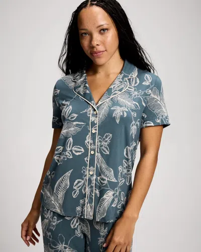 Soma Women's Cool Nights Short Sleeve Button Up Pajama Top In Blue Size Xs |  Pajama Sets In Verdant Floral Smpl Lunar
