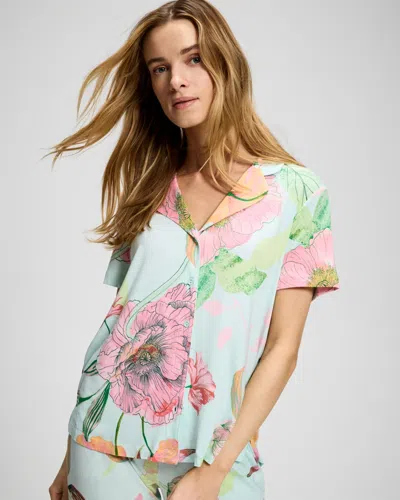 Soma Women's Cool Nights Short Sleeve Button Up Pajama Top In Green Size Xs |  Pajama Sets In Island Serenade Icy Aqua