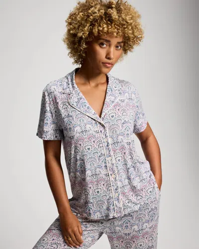Soma Women's Cool Nights Short Sleeve Button Up Pajama Top In Ivory Size Small |  Pajama Sets In Mesmerize Marble Multi