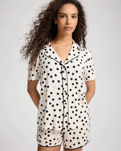 Soma Women's Cool Nights Short Sleeve Button Up Pajama Top In Ivory Size Xs |  Pajama Sets In Fanciful Dot Champ Lilac