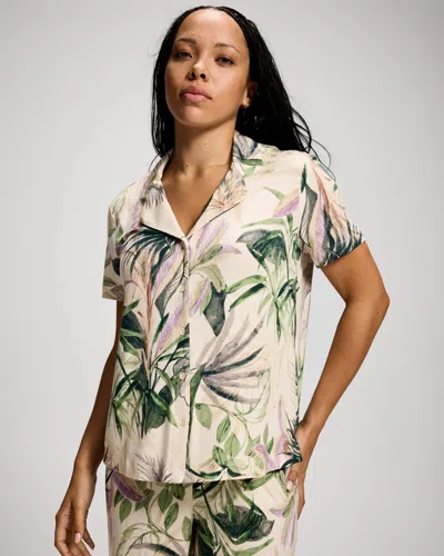 Soma Women's Cool Nights Short Sleeve Button Up Pajama Top In Ivory Size Xs |  Pajama Sets In Tropical Essence White Sm
