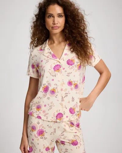 Soma Cool Nights Short Sleeve Button Up Pajama Top In White