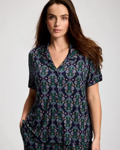Soma Women's Cool Nights Short Sleeve Button Up Pajama Top In Navy Blue Size Xs |  Pajama Sets