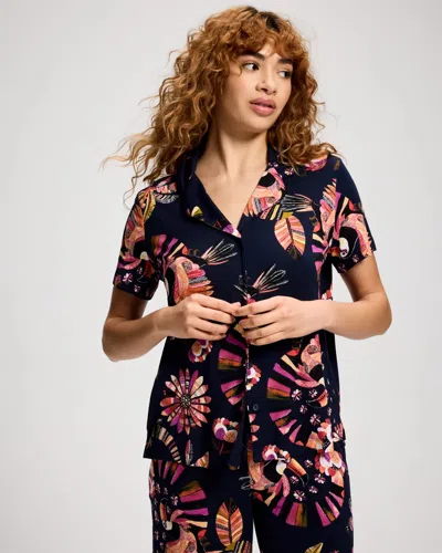 Soma Women's Cool Nights Short Sleeve Button Up Pajama Top In Navy Blue Size Xs |  Pajama Sets In Toucan Tango Navy