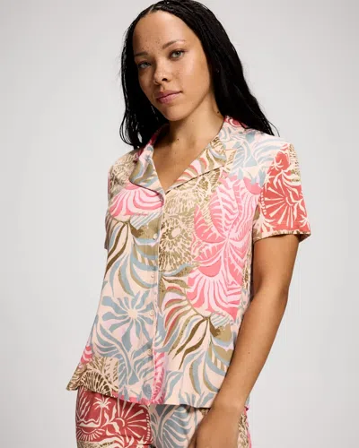 Soma Women's Cool Nights Short Sleeve Button Up Pajama Top In Pink Size Xs |  Pajama Sets In Patchwork Paradise Blush