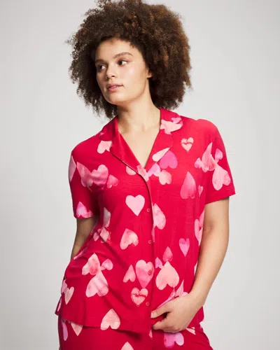 Soma Cool Nights Short Sleeve Button Up Pajama Top In Red