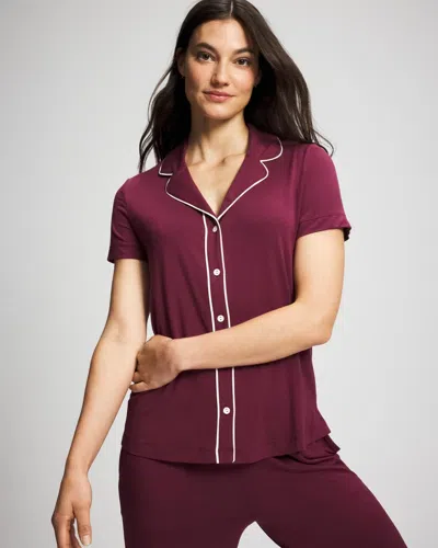 Soma Women's Cool Nights Short Sleeve Button Up Pajama Top In Solid Velvet Plum Size Medium |  Pajama