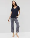 Shop Soma Women's Cool Nights Short Sleeve + Cropped Pajama Pants Set In Navy Blue Size Xs |  In Plentiful Pieces Navy