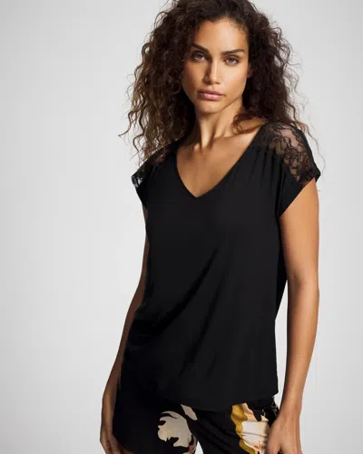 Soma Women's Cool Nights Short Sleeve Lace Pajama Tee In Black Size Xs |  Pajama Sets