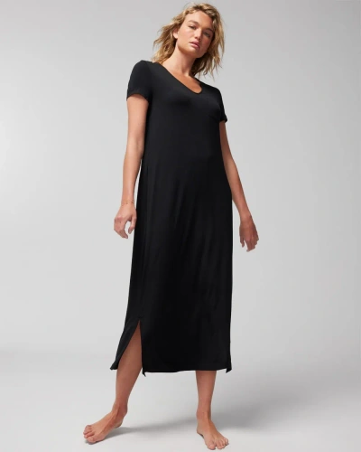 Soma Women's Cool Nights Short Sleeve Long Night Gown In Black Size Medium |
