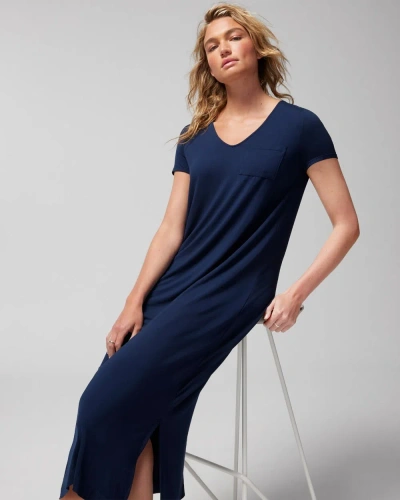 Soma Women's Cool Nights Short Sleeve Long Nightgown In Navy Blue Size Xl |