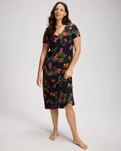 Soma Women's Cool Nights Short Sleeve Long Nightgown In Black Size Xs |  In Celestial Garden Black