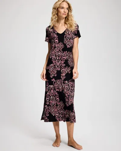 Soma Women's Cool Nights Short Sleeve Long Nightgown In Black Size Xs |  In Hilltown Charm Black