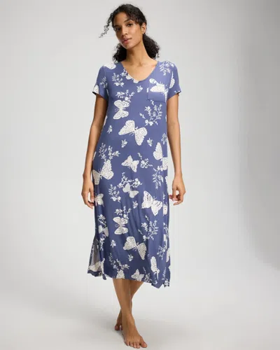 Soma Women's Cool Nights Short Sleeve Long Nightgown In Blue Size Xs |  In Monarch Garden Indigo
