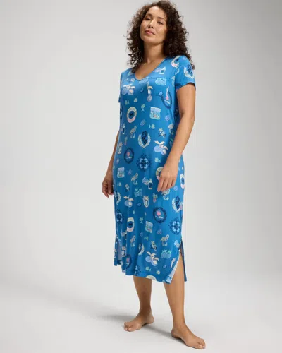 Soma Women's Cool Nights Short Sleeve Long Nightgown In Blue Size Xs |  In Sunshine Stories Blue