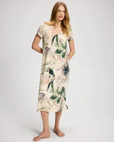 Soma Women's Cool Nights Short Sleeve Long Nightgown In Ivory Size Xs |  In Tropical Essence White Sm