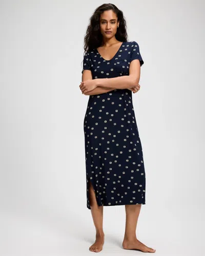 Soma Women's Cool Nights Short Sleeve Long Nightgown In Navy Blue Size Xs |  In Rainforest Icon Navy