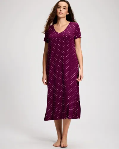 Soma Women's Cool Nights Short Sleeve Long Nightgown In Purple Size Xs |  In Dazed Dot Plum