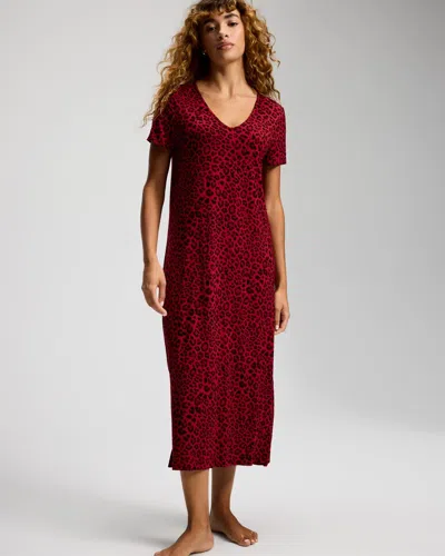 Soma Women's Cool Nights Short Sleeve Long Nightgown In Red Leopard Print Size Xs |