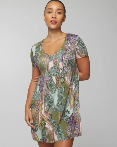 Soma Women's Cool Nights Short Sleeve Night Gown In Green Paisley Size Small |  In Ornamental Paisley Green