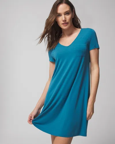 Soma Women's Cool Nights Short Sleeve Night Gown In Blue Size Medium |  In Idyllic Blue