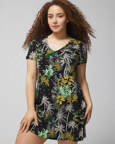 Soma Women's Cool Nights Short Sleeve Night Gown In Oasis Palms Black/ws Size Xs |  In Multi