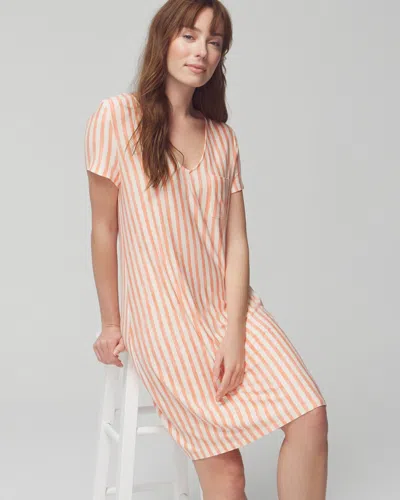 Soma Women's Cool Nights Short Sleeve Night Gown In Retreat Stripe Mini Melon Size Medium |