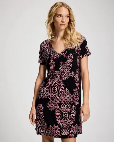Soma Women's Cool Nights Short Sleeve Nightgown In Black Size Small |  In Hilltown Charm Black