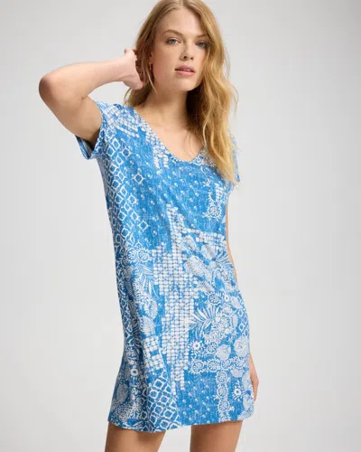 Soma Women's Cool Nights Short Sleeve Nightgown In Blue Size Medium |  In Coastal Collage Blue