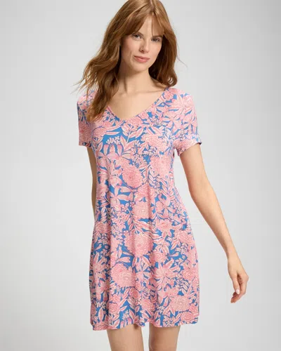 Soma Women's Cool Nights Short Sleeve Nightgown In Blue Size Medium |  In Sunset Botanica Blue