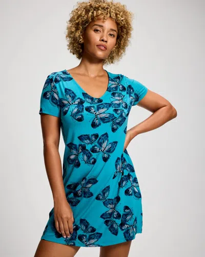 Soma Women's Cool Nights Short Sleeve Nightgown In Blue Size Small |  In Hearts A Flutter Riviera