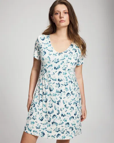 Soma Women's Cool Nights Short Sleeve Nightgown In Blue Size Xs |  In Floral Hint Blue