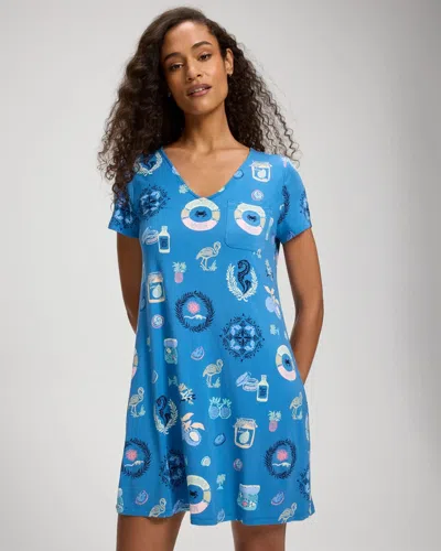 Soma Women's Cool Nights Short Sleeve Nightgown In Blue Size Xs |  In Sunshine Stories Blue