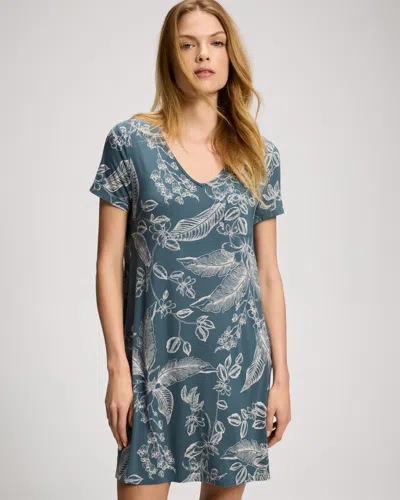 Soma Women's Cool Nights Short Sleeve Nightgown In Blue Size Xs |  In Verdant Floral Smpl Lunar