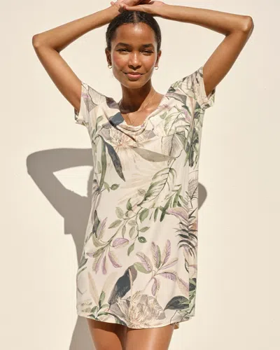 Soma Women's Cool Nights Short Sleeve Nightgown In Ivory Size Xs |  In Tropical Essence White Sm