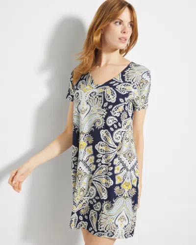 Soma Women's Cool Nights Short Sleeve Nightgown In Navy Blue Size Medium |  In Stylish Paisley Navy