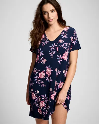 Soma Women's Cool Nights Short Sleeve Nightgown In Navy Blue Size Xs |  In Juliet Floral Navy