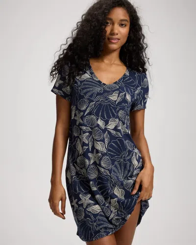 Soma Women's Cool Nights Short Sleeve Nightgown In Navy Blue Size Xs |  In Wild Delight Navy