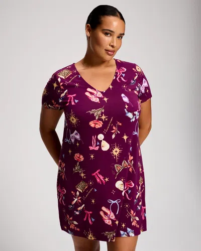 Soma Women's Cool Nights Short Sleeve Nightgown In Purple Size Xs |  In Burgundy