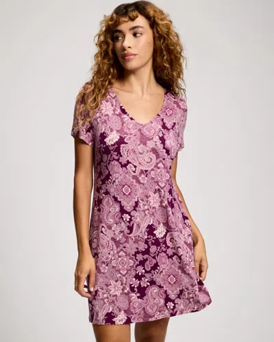 Soma Women's Cool Nights Short Sleeve Nightgown In Purple Size Xs |  In Poetry Paisley Plum