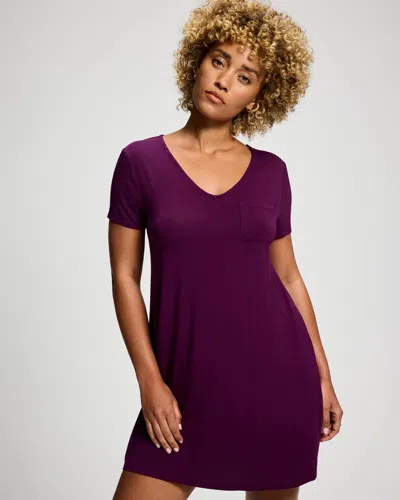 Soma Women's Cool Nights Short Sleeve Nightgown In Purple Size Xs |  In Wicked Plum