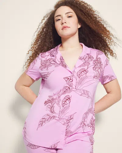 Soma Women's Cool Nights Short Sleeve Notch Collar Pajama Top In Purple Size 2xl |  Pajama Sets In Bali Batik Meta Mauve