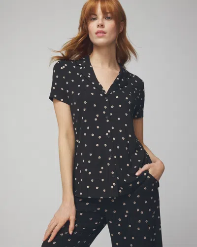 Soma Women's Cool Nights Short Sleeve Notch Collar Pajama Top In Black Size Xs |  Pajama Sets In Plumeria Dot Black