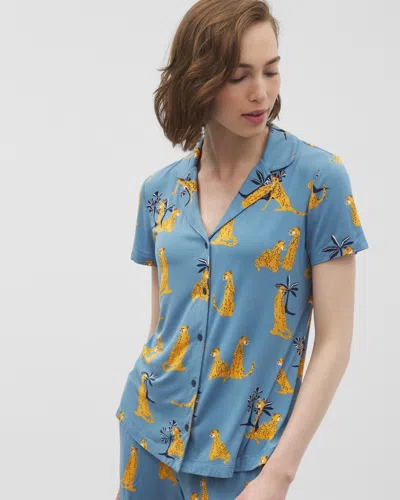 Soma Women's Cool Nights Short Sleeve Notch Collar Pajama Top In Blue Size Medium |  Mother's Day Paj